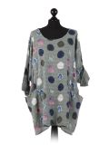 Italian Multicolor Polka Dot Cotton Top-Khaki