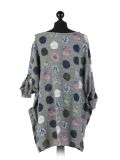 Italian Multicolor Polka Dot Cotton Top-Khaki Back
