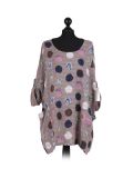 Italian Multicolor Polka Dot Cotton Top-mocha