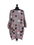 Italian Multicolor Polka Dot Cotton Top-mocha back