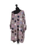 Italian Multicolor Polka Dot Cotton Top-mocha side