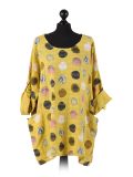 Italian Multicolor Polka Dot Cotton Top-Mustard