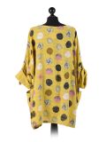 Italian Multicolor Polka Dot Cotton Top-Mustard Back