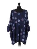 Italian Multicolor Polka Dot Cotton Top-Navy