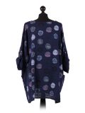 Italian Multicolor Polka Dot Cotton Top-Navy Back