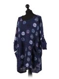 Italian Multicolor Polka Dot Cotton Top-Navy Side