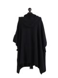Italian Open Front Pocket Side Button Lagenlook Hooded Poncho-Black back