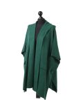 Italian Open Front Pocket Side Button Lagenlook Hooded Poncho-Bottle green side