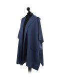 Italian Open Front Pocket Side Button Lagenlook Hooded Poncho-Denim side