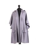 Italian Open Front Pocket Side Button Lagenlook Hooded Poncho-Grey