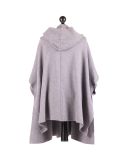 Italian Open Front Pocket Side Button Lagenlook Hooded Poncho-Grey bcak