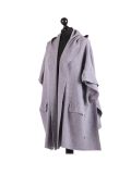 Italian Open Front Pocket Side Button Lagenlook Hooded Poncho-Grey side