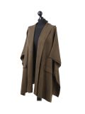 Italian Open Front Pocket Side Button Lagenlook Hooded Poncho-Khaki side