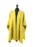 Italian Open Front Pocket Side Button Lagenlook Hooded Poncho-Lime