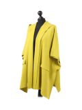 Italian Open Front Pocket Side Button Lagenlook Hooded Poncho-Lime side