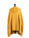 Italian Open Front Pocket Side Button Lagenlook Hooded Poncho-Mustard back
