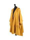 Italian Open Front Pocket Side Button Lagenlook Hooded Poncho-Mustard side