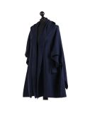 Italian Open Front Pocket Side Button Lagenlook Hooded Poncho-Navy side
