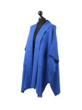Italian Open Front Pocket Side Button Lagenlook Hooded Poncho-Royal blue side