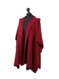 Italian Open Front Pocket Side Button Lagenlook Hooded Poncho-Wine side