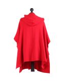 Italian Open Front Pocket Side Button Lagenlook Hooded Poncho-Crimson back