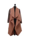 Italian Plaid Check Print Side Pockets Lagenlook Cardigan-Camel