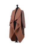 Italian Plaid Check Print Side Pockets Lagenlook Cardigan-Camel side
