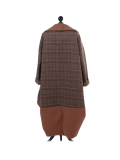 Italian Plaid Check Print Side Pockets Lagenlook Cardigan-Camel back