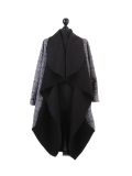 Italian Plaid Check Print Side Pockets Lagenlook Cardigan-Silver