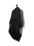 Italian Plaid Check Print Side Pockets Lagenlook Cardigan-Silver side