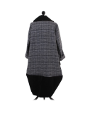 Italian Plaid Check Print Side Pockets Lagenlook Cardigan-Silver back