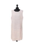 Italian Plain Back Button Sleeveless Linen Lagenlook Dress -Beige