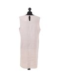 Italian Plain Back Button Sleeveless Linen Lagenlook Dress -Beige back