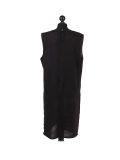 Italian Plain Back Button Sleeveless Linen Lagenlook Dress -Black back