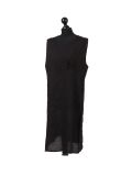 Italian Plain Back Button Sleeveless Linen Lagenlook Dress -Black side