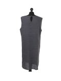 Italian Plain Back Button Sleeveless Linen Lagenlook Dress -Charcoal back