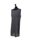Italian Plain Back Button Sleeveless Linen Lagenlook Dress -Charcoal side