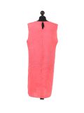 Italian Plain Back Button Sleeveless Linen Lagenlook Dress -Coral back