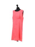 Italian Plain Back Button Sleeveless Linen Lagenlook Dress -Coral side