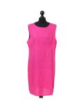 Italian Plain Back Button Sleeveless Linen Lagenlook Dress -Fuchsia
