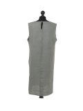 Italian Plain Back Button Sleeveless Linen Lagenlook Dress -Khaki back