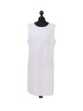 Italian Plain Back Button Sleeveless Linen Lagenlook Dress -Light grey