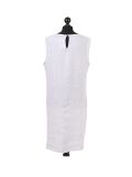 Italian Plain Back Button Sleeveless Linen Lagenlook Dress -Light grey back