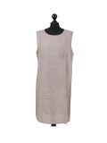 Italian Plain Back Button Sleeveless Linen Lagenlook Dress -Mocha