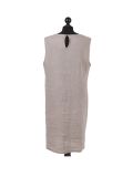 Italian Plain Back Button Sleeveless Linen Lagenlook Dress -Mocha back