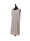 Italian Plain Back Button Sleeveless Linen Lagenlook Dress -Mocha side