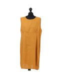 Italian Plain Back Button Sleeveless Linen Lagenlook Dress -Mustard side