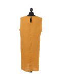 Italian Plain Back Button Sleeveless Linen Lagenlook Dress -Mustard back