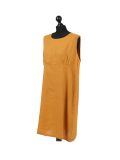 Italian Plain Back Button Sleeveless Linen Lagenlook Dress -Mustard side
