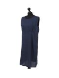 Italian Plain Back Button Sleeveless Linen Lagenlook Dress -navy side
